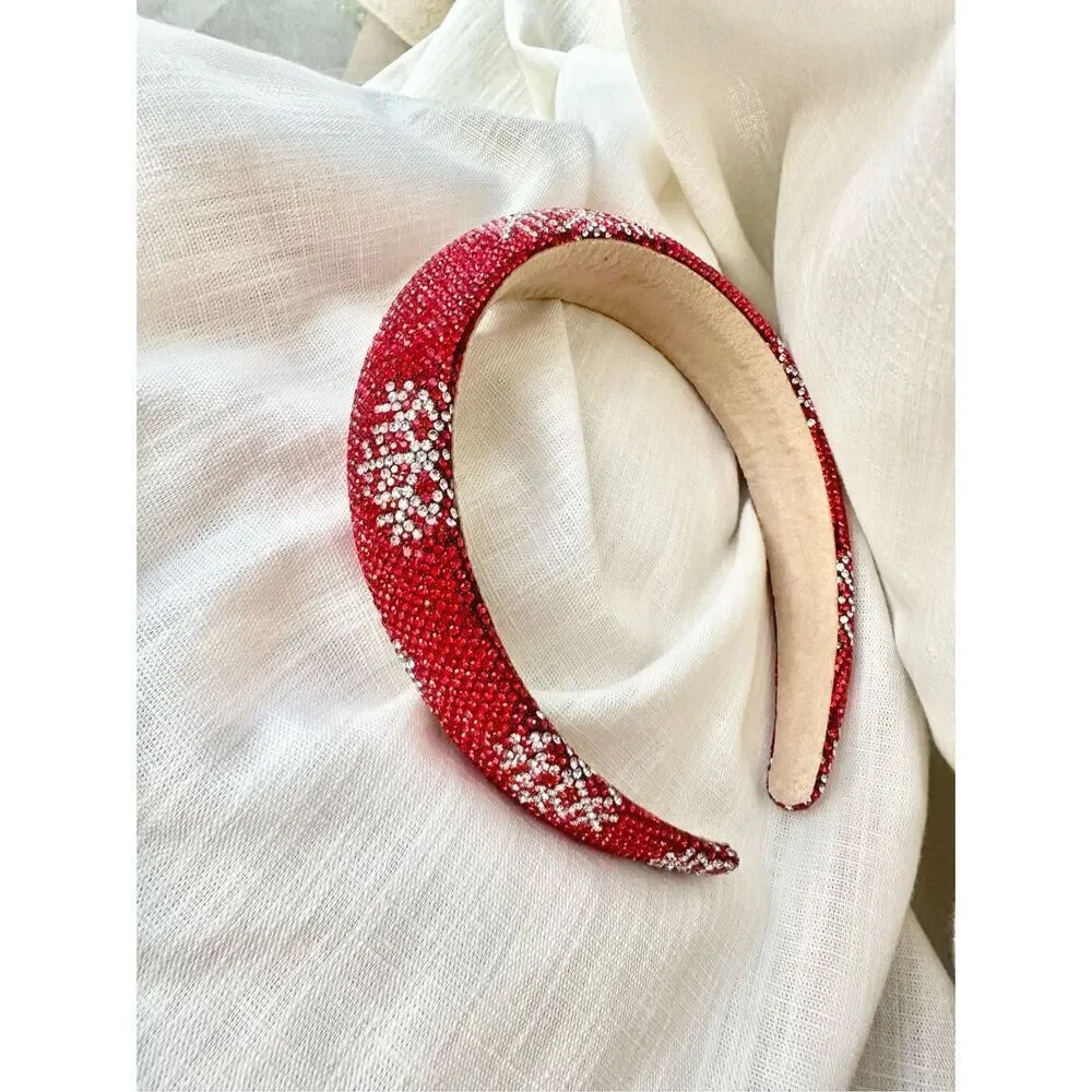 Bright red Christmas snowflake rhinestone headband